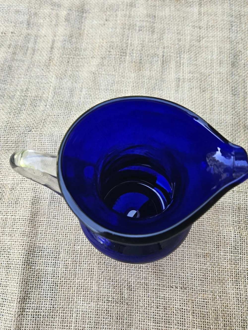 Cobalt Blue Art Glass Pitcher with Clear Handle Makes a Nice Vase - Picture 6 of 12